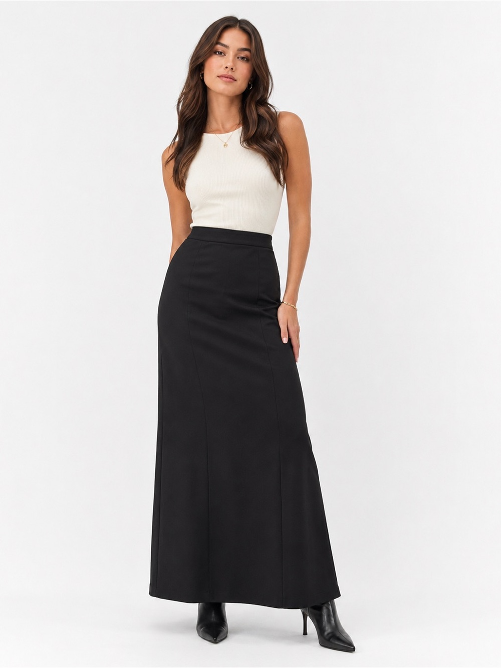 MNG Mango Black Super High Rise Maxi Skirt L Tailored Minimalist Office Chic